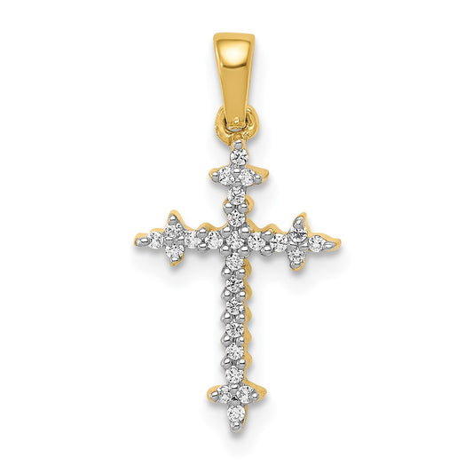 14k 1/10 carat Lab Grown Diamond VS/SI+ G+ Fleur de Lis Complete Cross Pendant