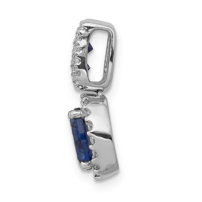 LGWE 14k White Gold 1/5 carat Lab Grown Diamond VS/SI+ G+ and Lab Created Blue Sapphire Oval Halo Pendant