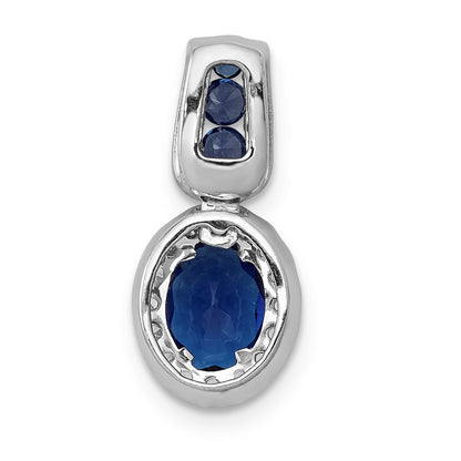 LGWE 14k White Gold 1/5 carat Lab Grown Diamond VS/SI+ G+ and Lab Created Blue Sapphire Oval Halo Pendant
