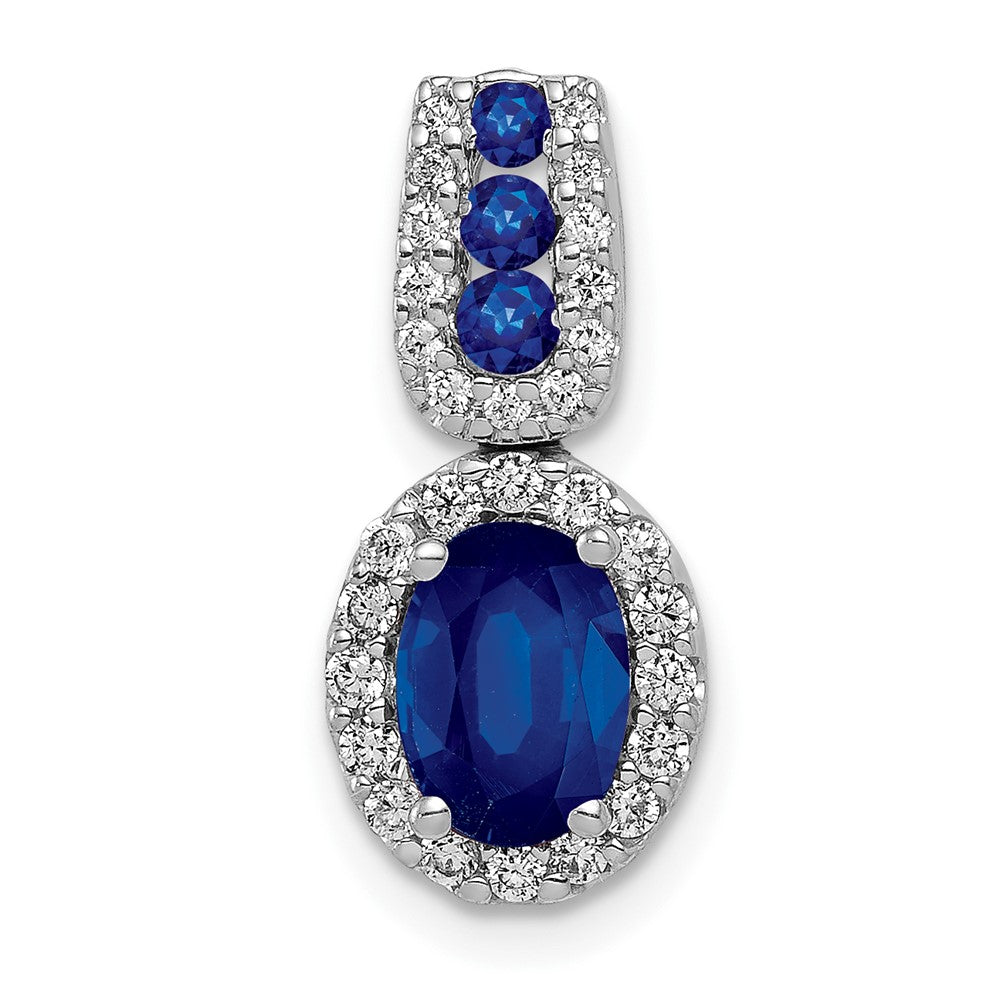 LGWE 14k White Gold 1/5 carat Lab Grown Diamond VS/SI+ G+ and Lab Created Blue Sapphire Oval Halo Pendant