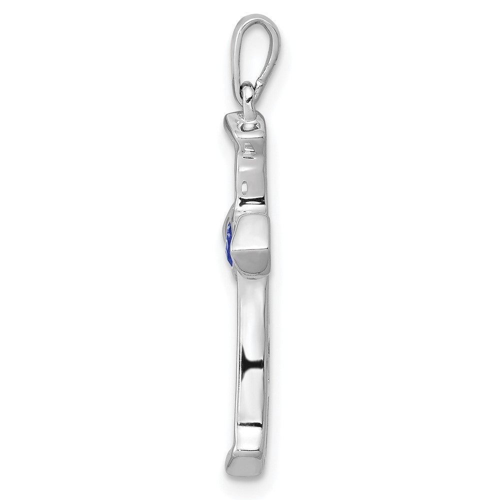 GGC 14k White Gold 1/5 carat Lab Grown Diamond VS/SI+ G+ and Lab Created Blue Sapphire Complete Cross Pendant