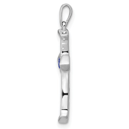 GGC 14k White Gold 1/5 carat Lab Grown Diamond VS/SI+ G+ and Lab Created Blue Sapphire Complete Cross Pendant