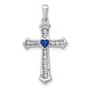 GGC 14k White Gold 1/5 carat Lab Grown Diamond VS/SI+ G+ and Lab Created Blue Sapphire Complete Cross Pendant
