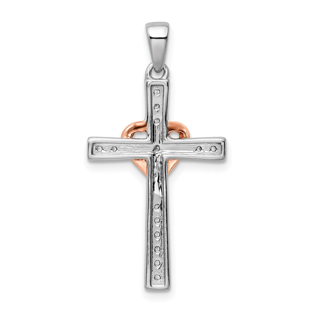 LGGC 14k Two Tone Rose and White Gold 1/8 carat Lab Grown Diamond VS/SI+ G+ Complete Cross with Heart Pendant