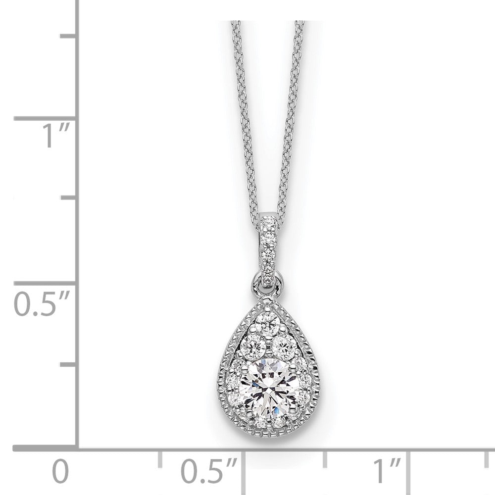 LGWN 14k White Gold 1/2 carat Lab Grown Diamond VS/SI+ G+ Complete 18 inch Teardrop Halo Pendant Necklace