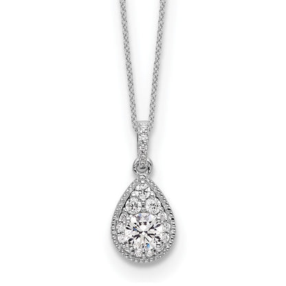 LGWN 14k White Gold 1/2 carat Lab Grown Diamond VS/SI+ G+ Complete 18 inch Teardrop Halo Pendant Necklace