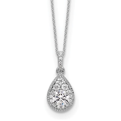 LGWN 14k White Gold 1/2 carat Lab Grown Diamond VS/SI+ G+ Complete 18 inch Teardrop Halo Pendant Necklace
