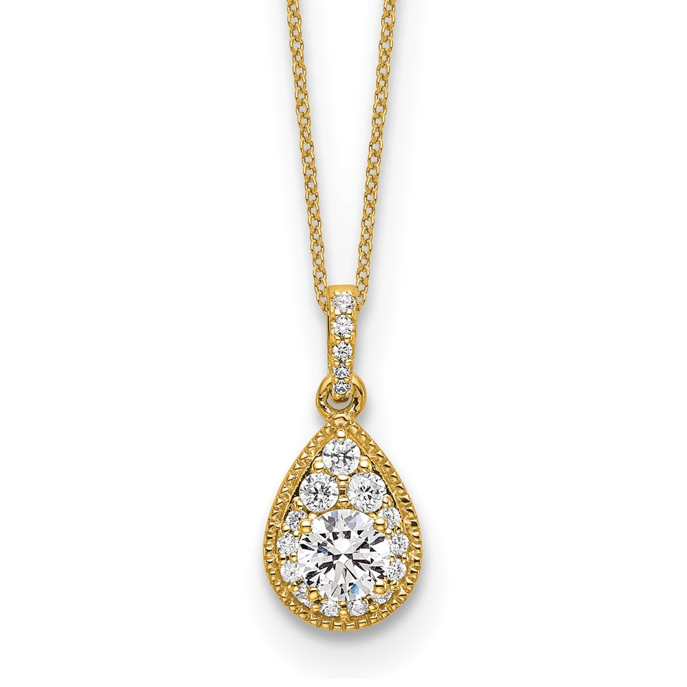 LGGN 14k 1/2 carat Lab Grown Diamond VS/SI+ G+ Complete 18 inch Teardrop Halo Pendant Necklace