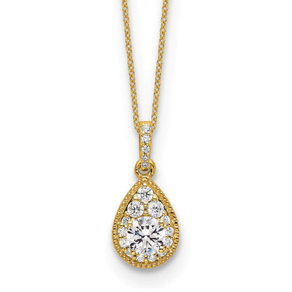 LGGN 14k 1/2 carat Lab Grown Diamond VS/SI+ G+ Complete 18 inch Teardrop Halo Pendant Necklace