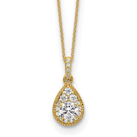 LGGN 14k 1/2 carat Lab Grown Diamond VS/SI+ G+ Complete 18 inch Teardrop Halo Pendant Necklace