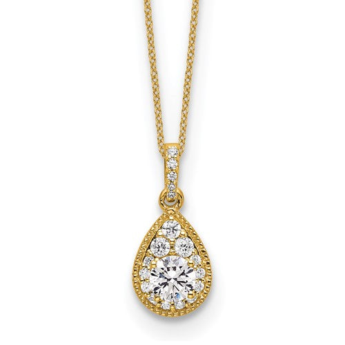 LGGN 14k 1/2 carat Lab Grown Diamond VS/SI+ G+ Complete 18 inch Teardrop Halo Pendant Necklace