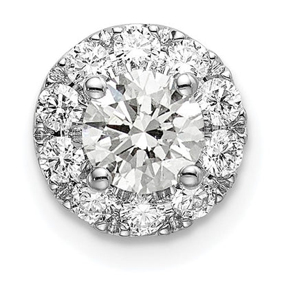 14k White Gold 3/4 carat Lab Grown Diamond VS/SI+ G+ Round Halo Chain Slide Pendant