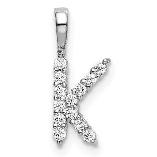 LGWP 14k White Gold 1/8 carat Lab Grown Diamond VS/SI+ G+ Complete Letter K Initial Pendant