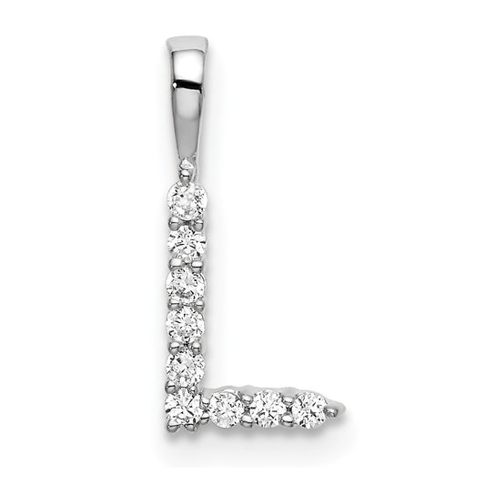 LGGI 14k White Gold 1/10 carat Lab Grown Diamond VS/SI+ G+ Complete Letter L Initial Pendant