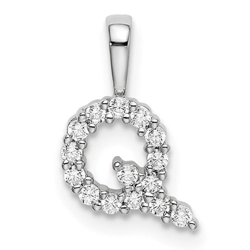 LGWP 14k White Gold 1/6 carat Lab Grown Diamond VS/SI+ G+ Complete Letter Q Initial Pendant