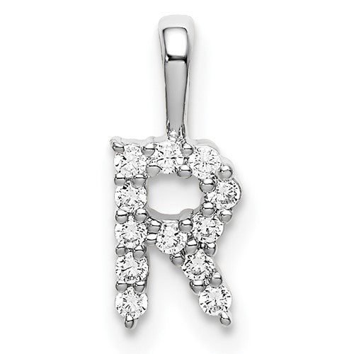 LGWP 14k White Gold 1/8 carat Lab Grown Diamond VS/SI+ G+ Complete Letter R Initial Pendant