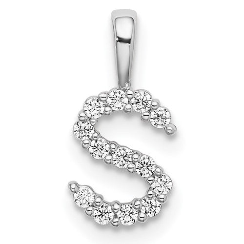 LGWP 14k White Gold 1/8 carat Lab Grown Diamond VS/SI+ G+ Complete Letter S Initial Pendant