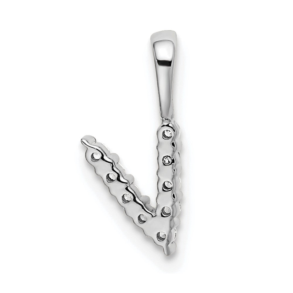 LGWP 14k White Gold 1/10 carat Lab Grown Diamond VS/SI+ G+ Complete 18 inch Letter V Initial Pendant Necklace