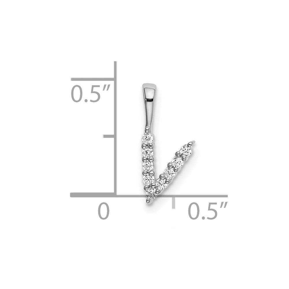 LGGI 14k White Gold 1/10 carat Lab Grown Diamond VS/SI+ G+ Complete Letter V Initial Pendant