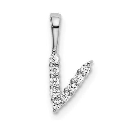 LGGI 14k White Gold 1/10 carat Lab Grown Diamond VS/SI+ G+ Complete Letter V Initial Pendant
