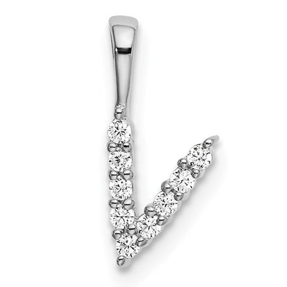 LGWP 14k White Gold 1/10 carat Lab Grown Diamond VS/SI+ G+ Complete 18 inch Letter V Initial Pendant Necklace