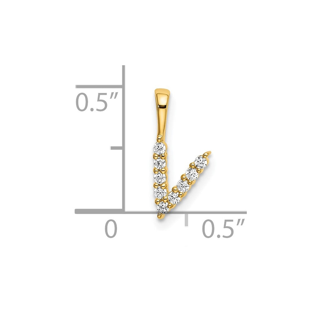 14k 1/10 carat Lab Grown Diamond VS/SI+ G+ Complete Letter V Initial Pendant