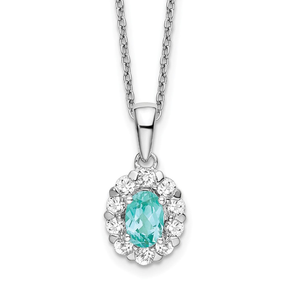 LGWN Pure Serenity 14k White Gold 5/8 carat Lab Grown Diamond VS/SI+ G+ and Lab Created Paraiba 18 inch Oval Halo Pendant Necklace