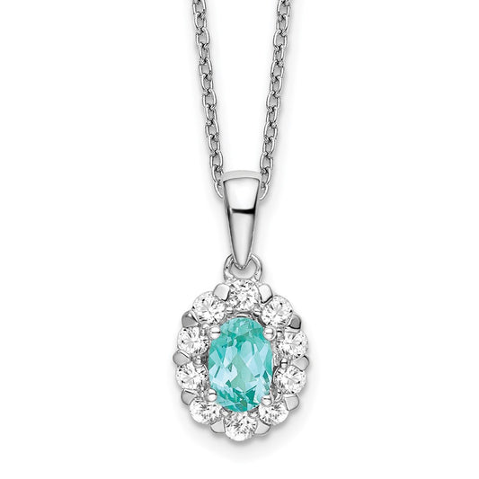 LGWN Pure Serenity 14k White Gold 5/8 carat Lab Grown Diamond VS/SI+ G+ and Lab Created Paraiba 18 inch Oval Halo Pendant Necklace