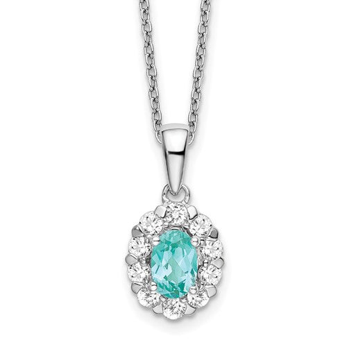 LGWN Pure Serenity 14k White Gold 5/8 carat Lab Grown Diamond VS/SI+ G+ and Lab Created Paraiba 18 inch Oval Halo Pendant Necklace