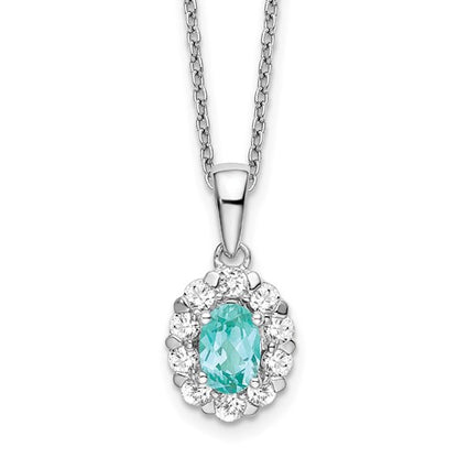 LGWN Pure Serenity 14k White Gold 5/8 carat Lab Grown Diamond VS/SI+ G+ and Lab Created Paraiba 18 inch Oval Halo Pendant Necklace