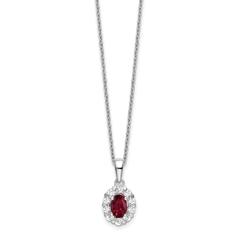 GGN 14k White Gold 1/2 carat Lab Grown Diamond VS/SI+ G+ and Oval Lab Created Ruby Complete 18 inch Halo Pendant Necklace