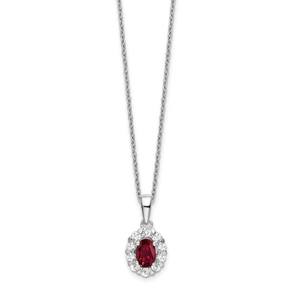 GGN 14k White Gold 1/2 carat Lab Grown Diamond VS/SI+ G+ and Oval Lab Created Ruby Complete 18 inch Halo Pendant Necklace