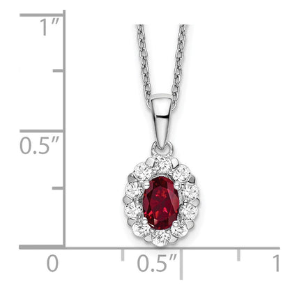 GGN 14k White Gold 1/2 carat Lab Grown Diamond VS/SI+ G+ and Oval Lab Created Ruby Complete 18 inch Halo Pendant Necklace