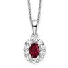 GGN 14k White Gold 1/2 carat Lab Grown Diamond VS/SI+ G+ and Oval Lab Created Ruby Complete 18 inch Halo Pendant Necklace