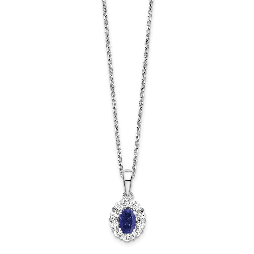 GGN 14k White Gold 1/2 carat Lab Grown Diamond VS/SI+G+ and Oval Lab Created Blue Sapphire Complete 18 inch Halo Pendant Necklace