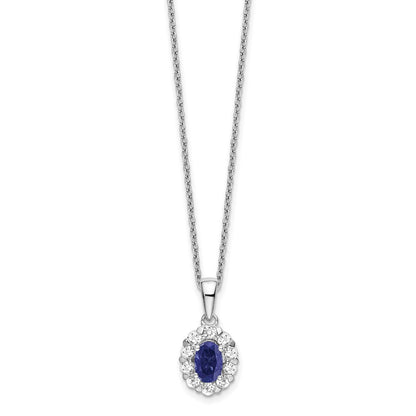 GGN 14k White Gold 1/2 carat Lab Grown Diamond VS/SI+G+ and Oval Lab Created Blue Sapphire Complete 18 inch Halo Pendant Necklace