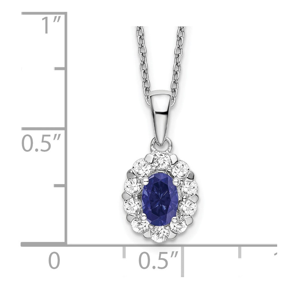 GGN 14k White Gold 1/2 carat Lab Grown Diamond VS/SI+G+ and Oval Lab Created Blue Sapphire Complete 18 inch Halo Pendant Necklace