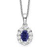 GGN 14k White Gold 1/2 carat Lab Grown Diamond VS/SI+G+ and Oval Lab Created Blue Sapphire Complete 18 inch Halo Pendant Necklace