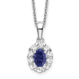 GGN 14k White Gold 1/2 carat Lab Grown Diamond VS/SI+G+ and Oval Lab Created Blue Sapphire Complete 18 inch Halo Pendant Necklace