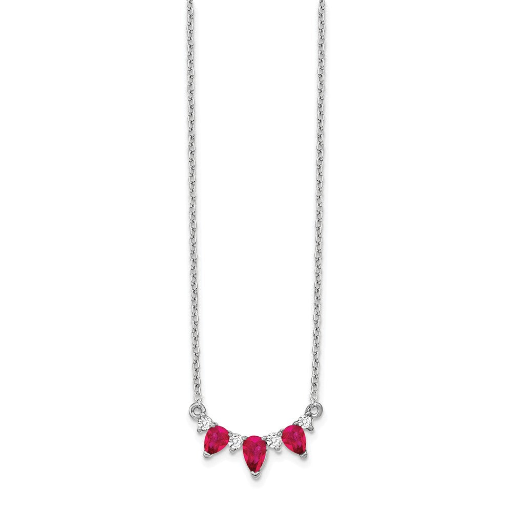 LGWN 14k White Gold 1/8 carat Lab Grown Diamond VS/SI+ G+ and Created Ruby Complete 18 inch Necklace