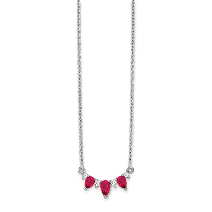 LGWN 14k White Gold 1/8 carat Lab Grown Diamond VS/SI+ G+ and Created Ruby Complete 18 inch Necklace