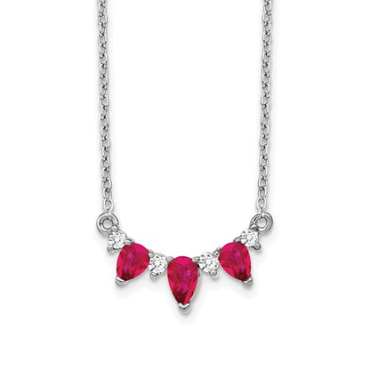 LGWN 14k White Gold 1/8 carat Lab Grown Diamond VS/SI+ G+ and Created Ruby Complete 18 inch Necklace