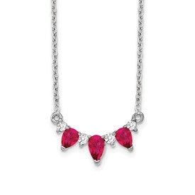 LGWN 14k White Gold 1/8 carat Lab Grown Diamond VS/SI+ G+ and Created Ruby Complete 18 inch Necklace