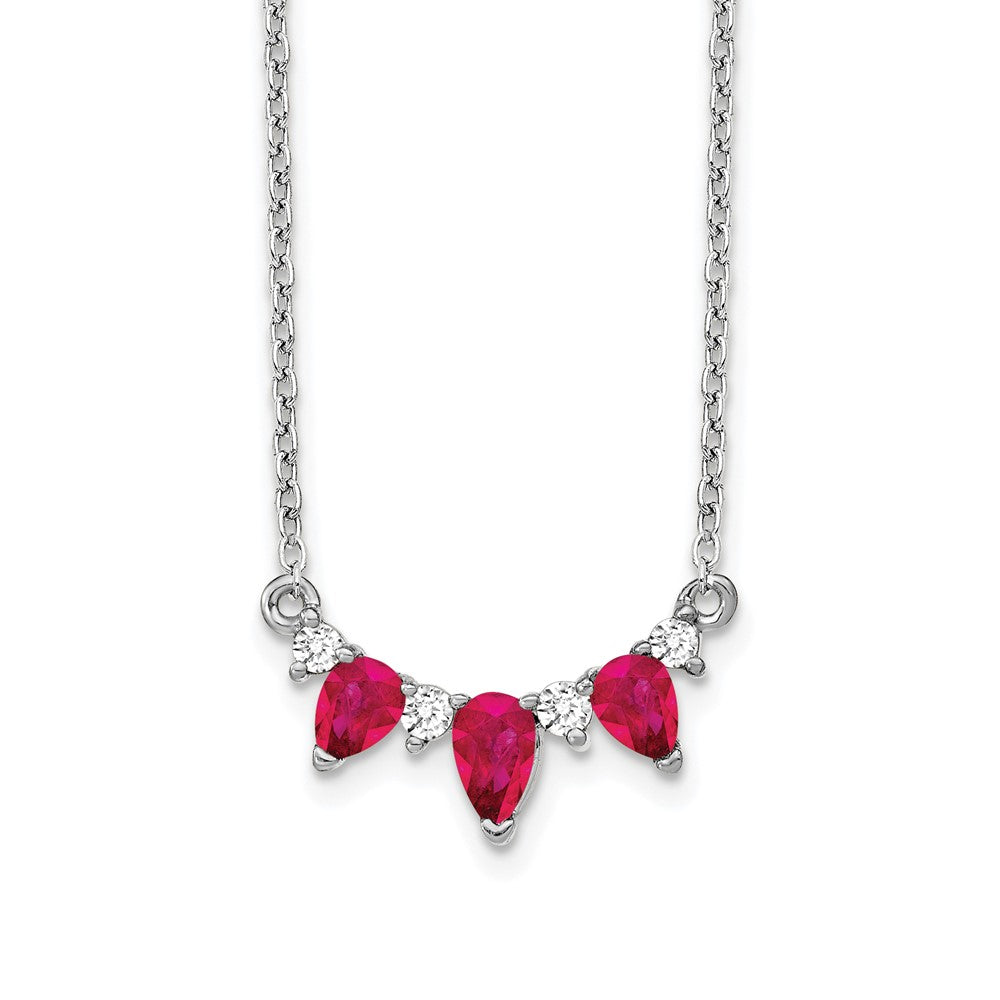 LGWN 14k White Gold 1/8 carat Lab Grown Diamond VS/SI+ G+ and Created Ruby Complete 18 inch Necklace