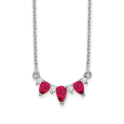 LGWN 14k White Gold 1/8 carat Lab Grown Diamond VS/SI+ G+ and Created Ruby Complete 18 inch Necklace