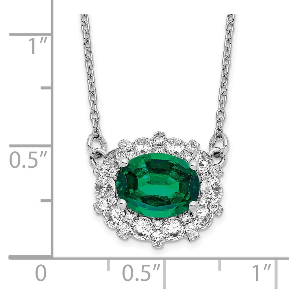 LGWN 14k White Gold 1 carat Lab Grown Diamond VS/SI+ G+ and Created Emerald Complete 18 inch Necklace