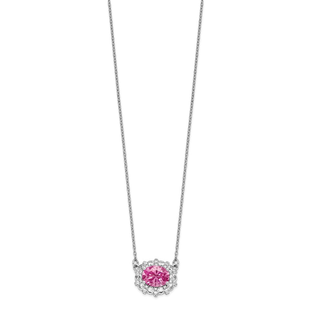 LGWN 14k White Gold 1 carat Lab Grown Diamond VS/SI+ G+ and Created Pink Sapphire Complete 18 inch Necklace
