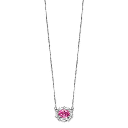 LGWN 14k White Gold 1 carat Lab Grown Diamond VS/SI+ G+ and Created Pink Sapphire Complete 18 inch Necklace