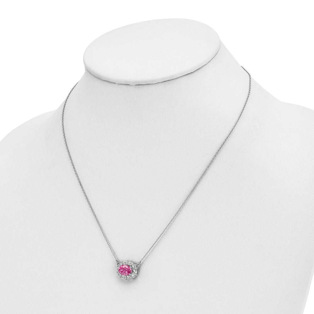 LGWN 14k White Gold 1 carat Lab Grown Diamond VS/SI+ G+ and Created Pink Sapphire Complete 18 inch Necklace