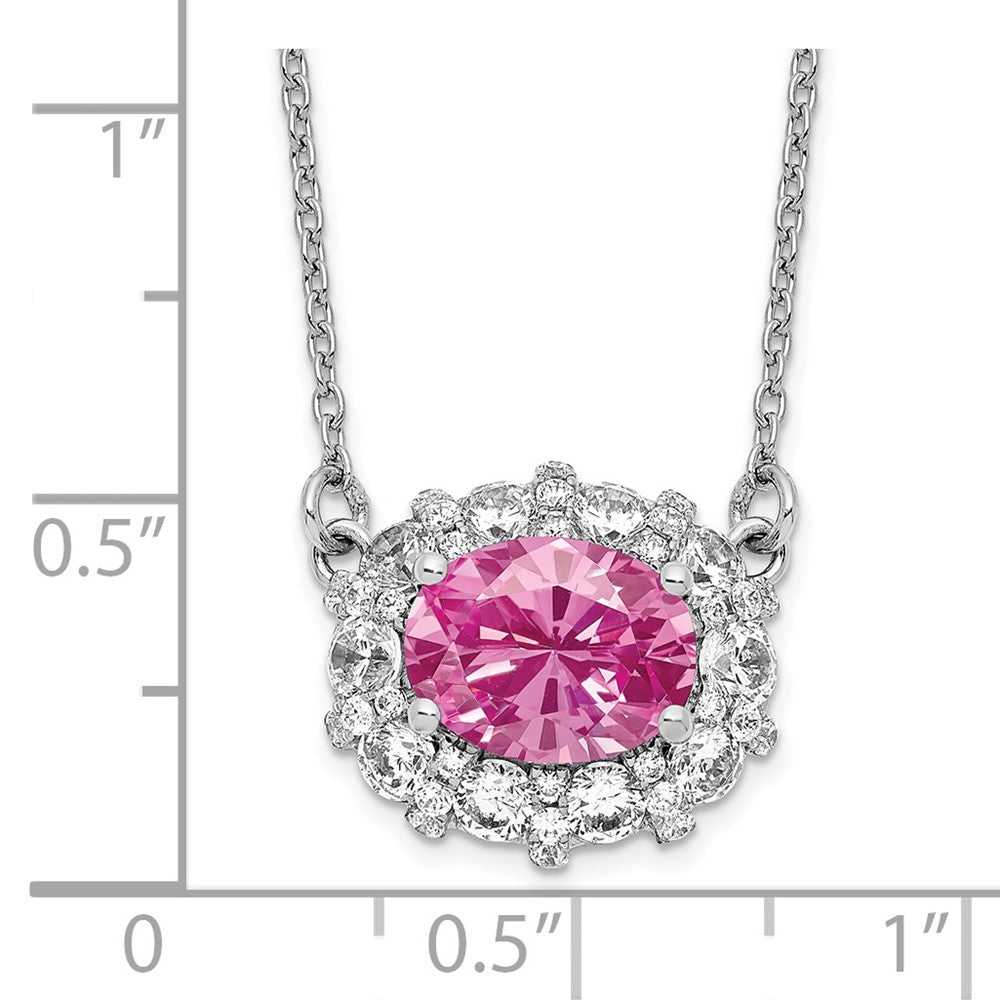 LGWN 14k White Gold 1 carat Lab Grown Diamond VS/SI+ G+ and Created Pink Sapphire Complete 18 inch Necklace